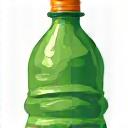 Icon representing reduced plastic waste, stylized as a discarded plastic bottle reshaping into a green leaf.
