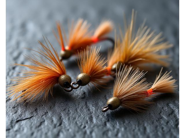 A selection of finely tied dry flies, vibrant and detailed, suitable for UK rivers.