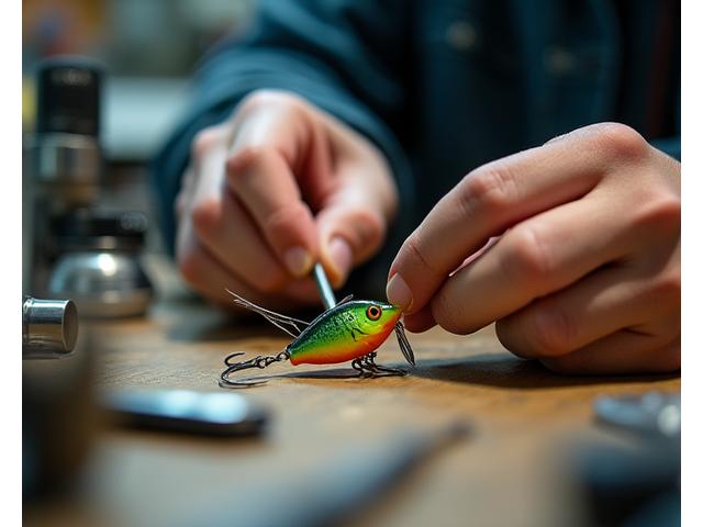Intricate custom fishing lure being crafted at Serpent Scale